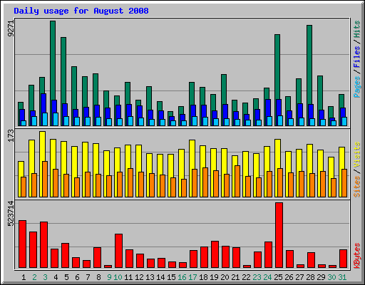 Daily usage for August 2008